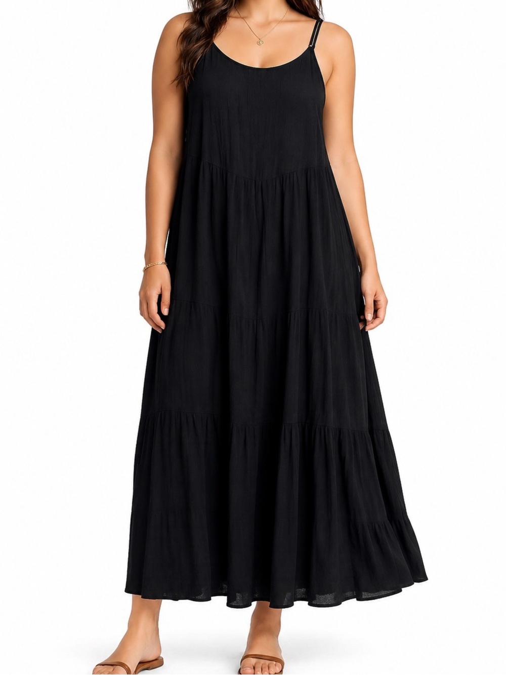 Forever 21 Black Swiss dot tiered Cami Maxi Sundress